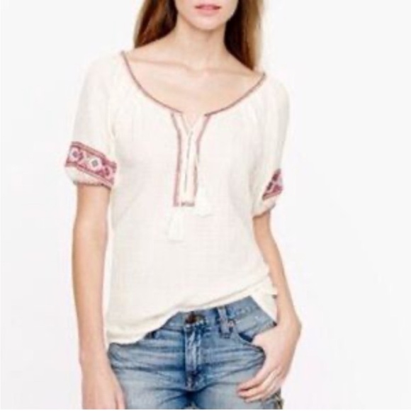 3/$16 J. Crew Ivory Sheer Peasant Top Size: M Length: 26” - Picture 1 of 8